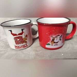 Two Funky Christmas Mugs, 14 oz.  Camp Style, New